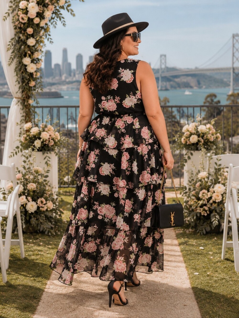 City Studio NWT Floral Belted Tiered Maxi Dress Size 2X=18W-20W - Picture 3 of 7